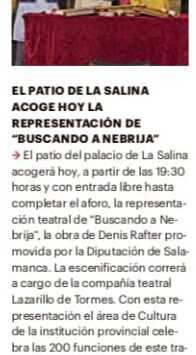 El Patio de la Salina acoge hoy la representación de «Buscando a Nebrija»